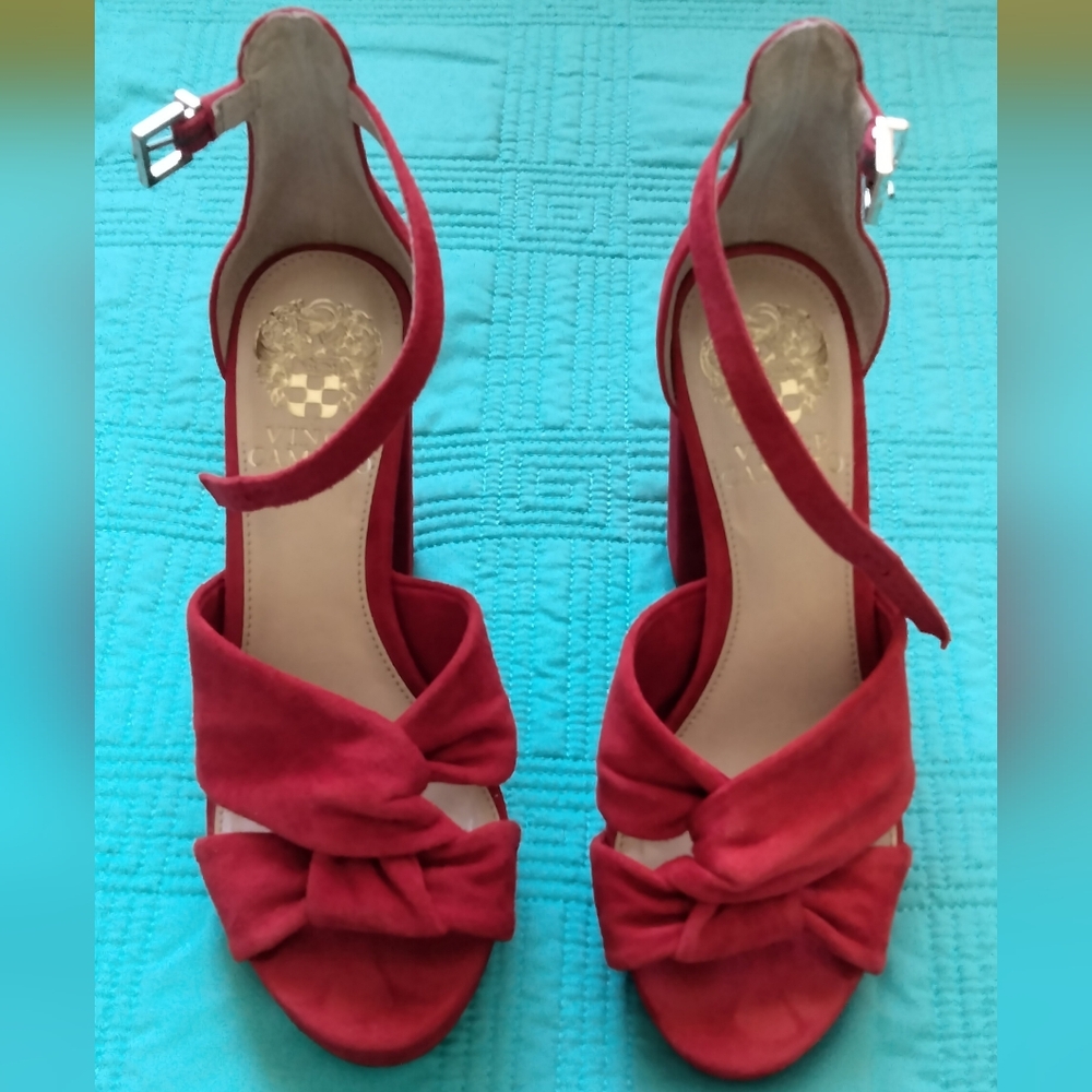 Vince Camuto "Corlesta" Women's Red Suede Knot Front Ankle Strap Heels